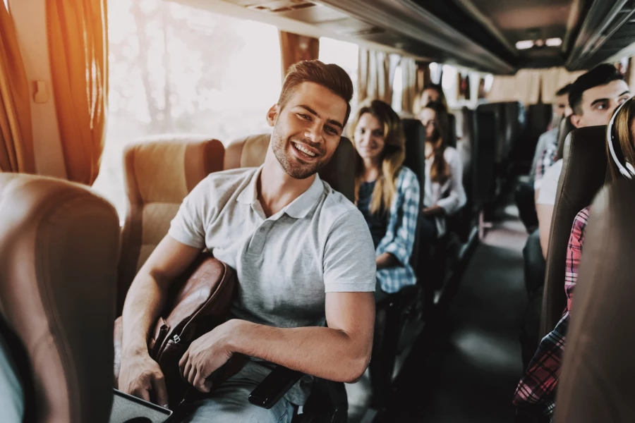 Passengers enjoying a charter bus ride Passengers enjoying a charter bus ride