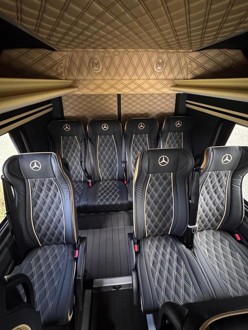 Minibus interior with leather seats
