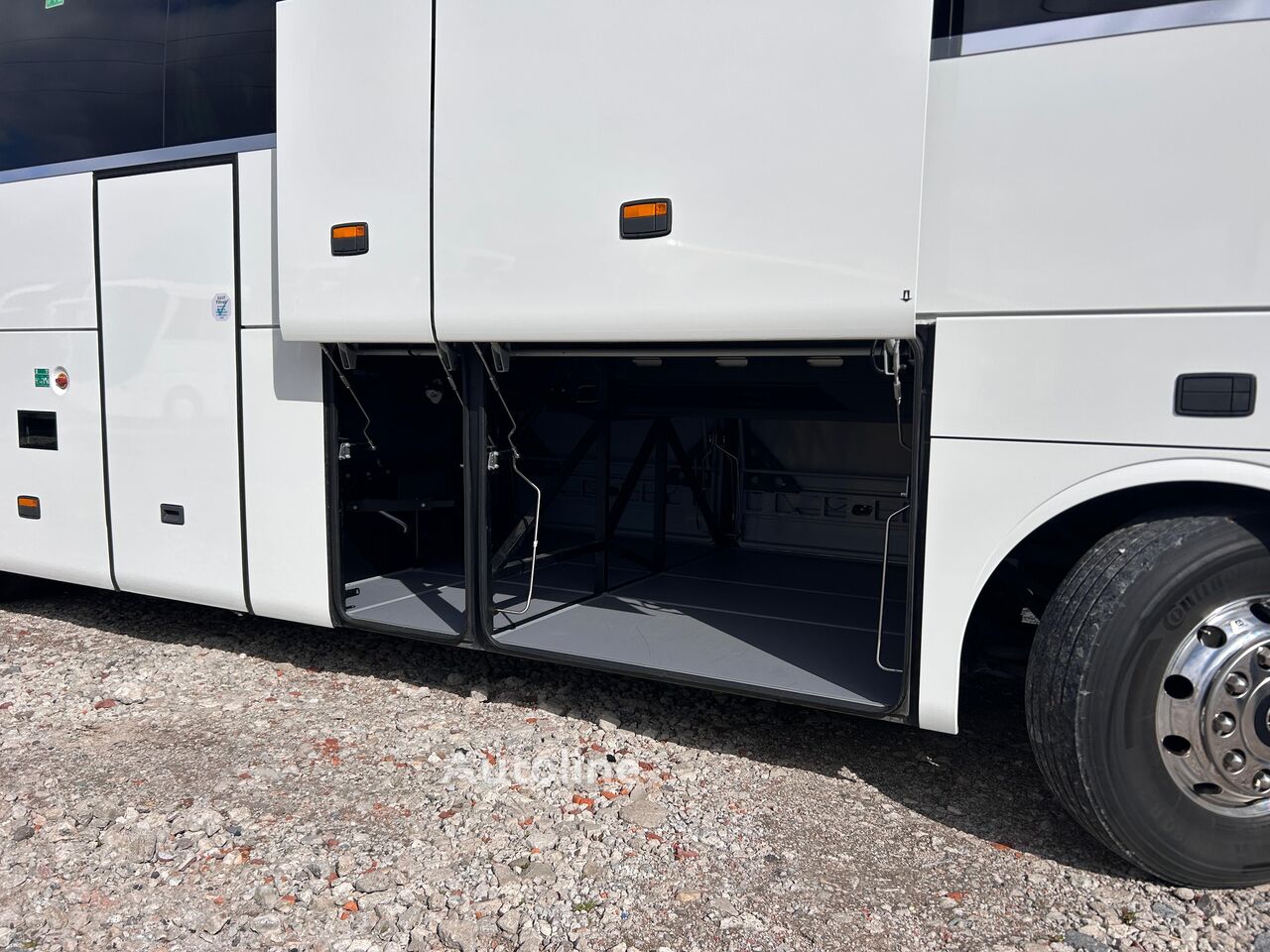 Mercedes Tourismo large coach rear view with luggage doors